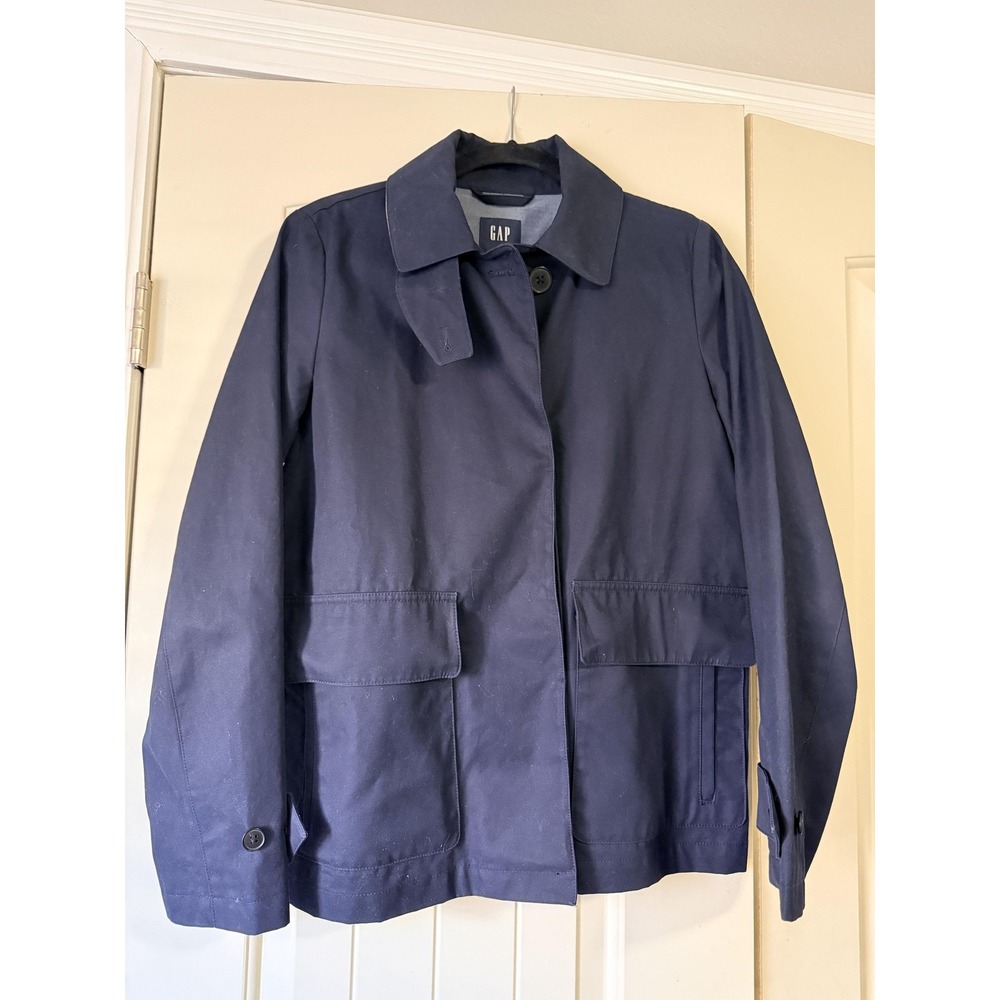 Gap Short Mac Coat Women's Medium Navy Cotton Canvas Lined Classic Jacket
